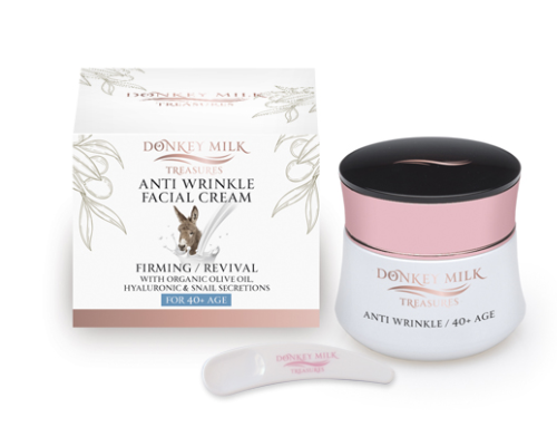 Donkey Milk Treasures Anti Wrinkle Facial Cream Hyaluronic & Snail Secretions, Антивозрастной крем для лица с гиалуроновой кислотой и улиточным муцином 50ml